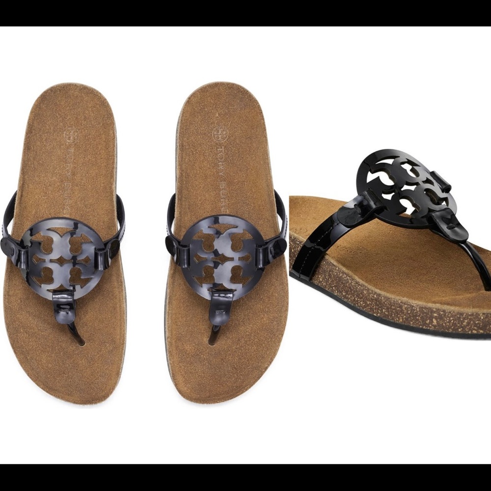 Tory Burch Miller Cloud Sandal - Black/Tan - size 7.5 brand new/never worn